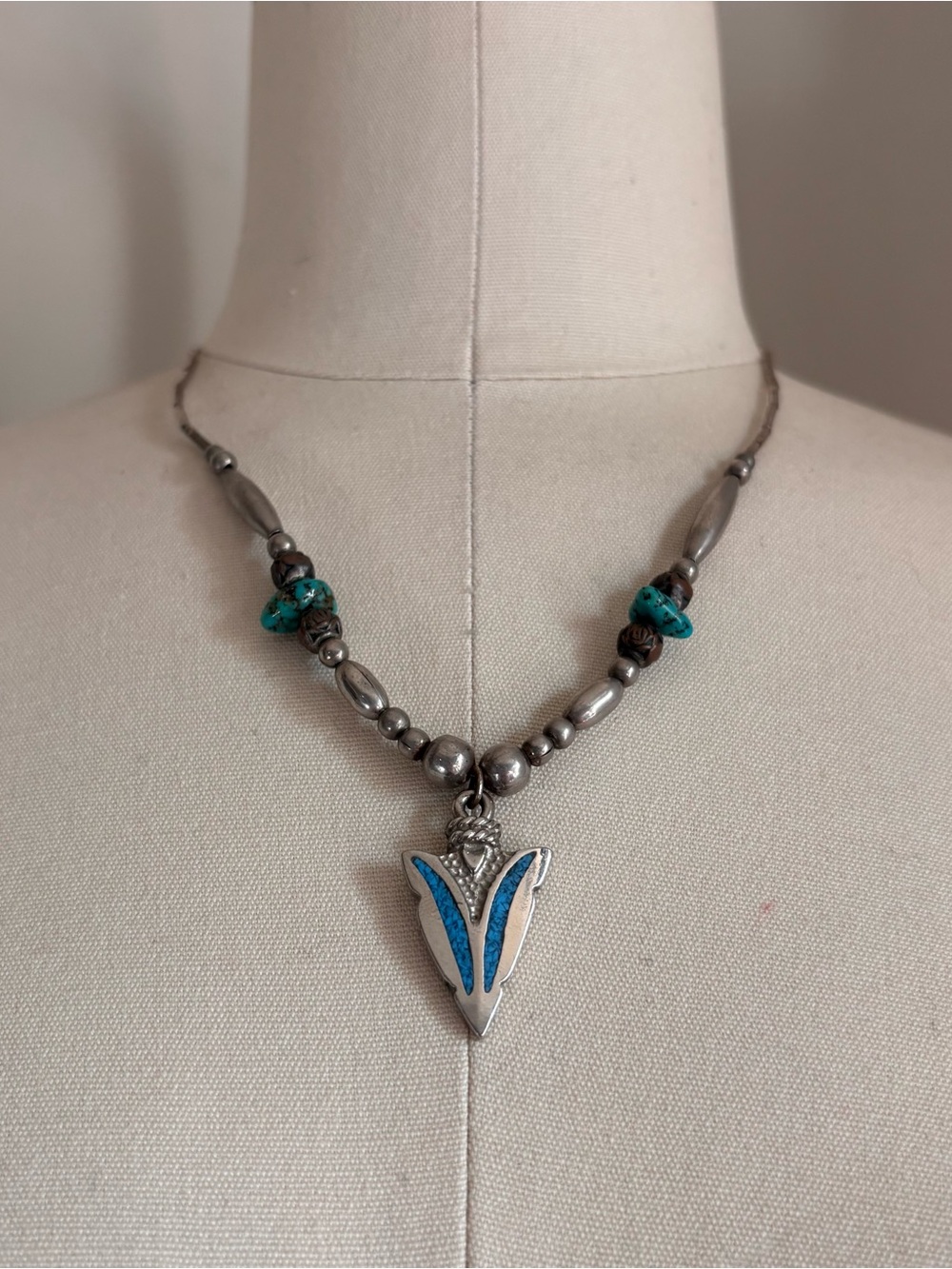 Vintage Turquoise Silver Plated Arrow Necklace
